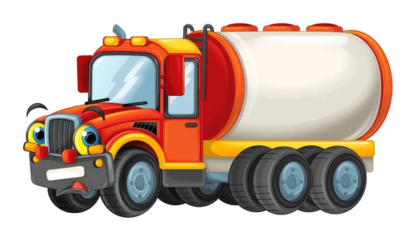 Karikatür mutlu sarnıç kamyon üzgün ya da beyaz arka plan izole şaşırttı - çocuklar için illüstrasyon — Stok fotoğraf
