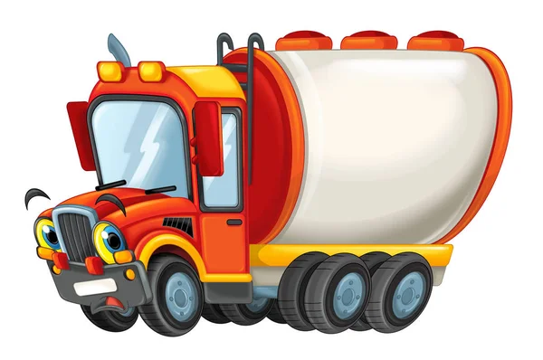 Tecknad glad Cistern Truck Sad eller förvånad isolerad på vit bakgrund-illustration för barn — Stockfoto