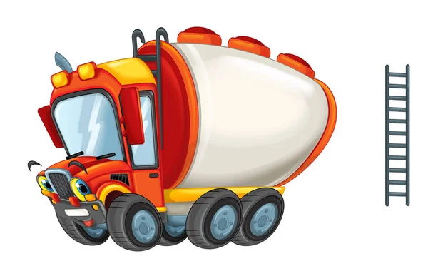 Cartone animato felice cisterna camion come monster truck isolato su sfondo bianco - illustrazione per i bambini — Foto Stock