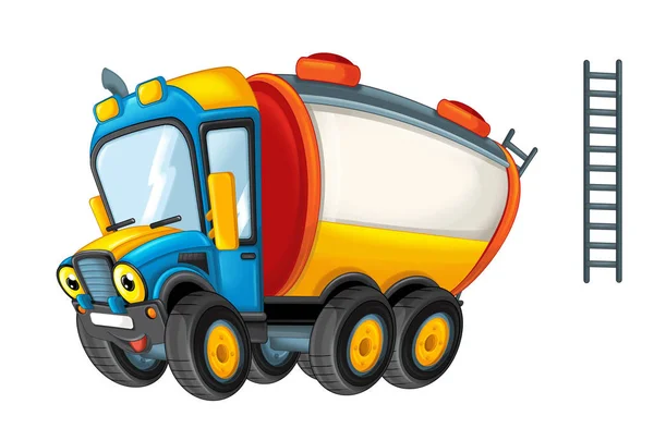 cartoon happy cistern truck like monster truck isolated on white background - illustration for children