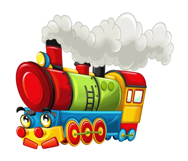 Tren de vapor de aspecto divertido de dibujos animados - aislado sobre fondo blanco - ilustración para niños — Foto de Stock