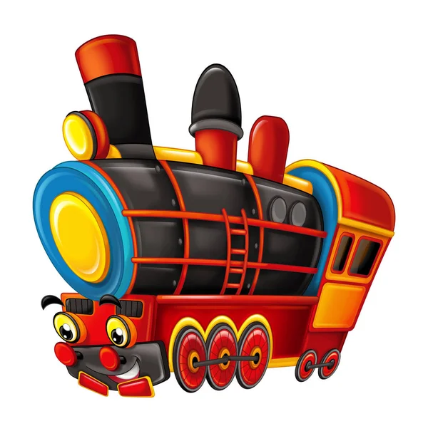 Tren de vapor de aspecto divertido de dibujos animados - aislado sobre fondo blanco - ilustración para niños —  Fotos de Stock
