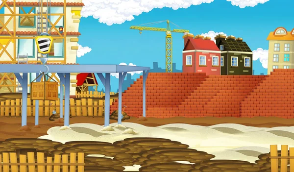 Cartoon-Szene einer Baustelle in der Stadt - Illustration für Kinder für unterschiedliche Zwecke — Stockfoto