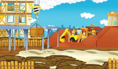 şehirde şantiye karikatür sahne - farklı kullanım için çocuklar için illüstrasyon