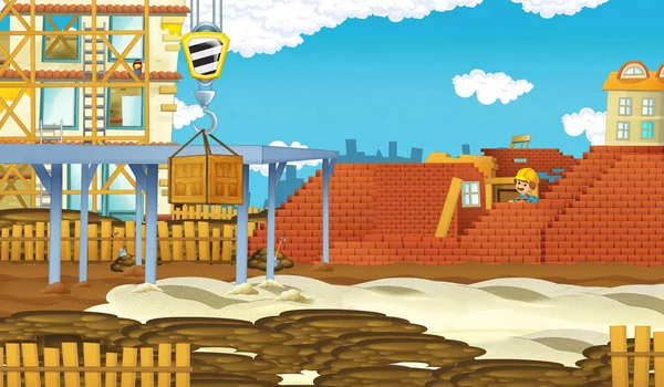 Scène de dessin animé du chantier de construction dans la ville illustration pour les enfants pour différents usages — Photo