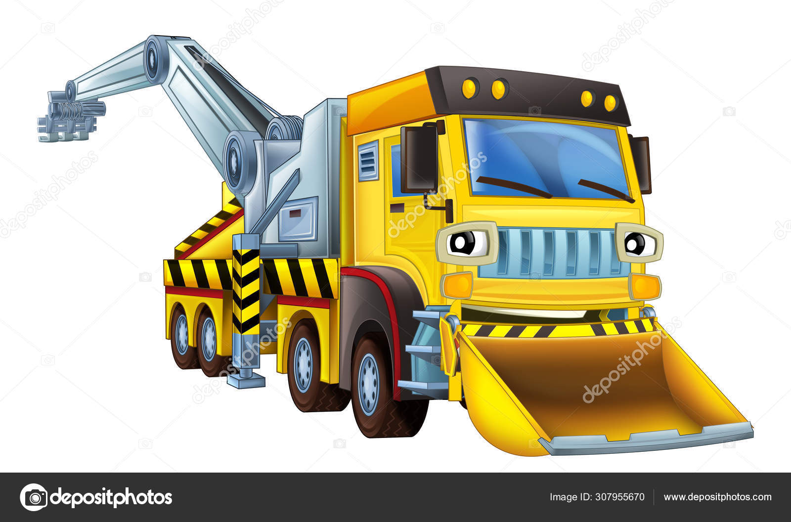 Cartoon scene with tow truck looking and smiling with snow plow on white  background - illustration for children Stock Photo by ©illustrator_hft  307955670