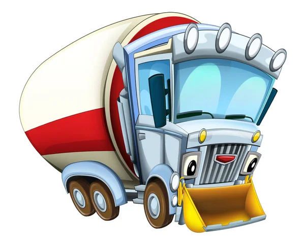 Cartoon gelukkig cisterne truck met sneeuwploeg geïsoleerd op witte achtergrond-illustratie voor kinderen — Stockfoto