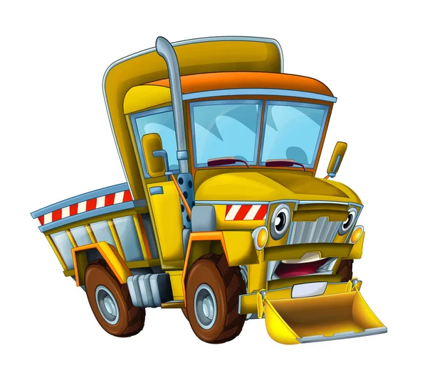 Cartoon scene with cargo truck looking and smiling with snow plow on white background - illustration for children — Stock Photo, Image