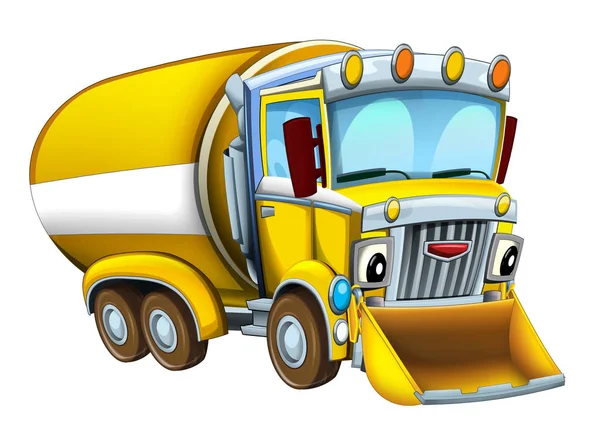 Cartoon happy truck with snow plow isolated on white background - illustration for children — Stock Photo, Image