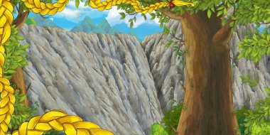 sahnede kimse ile orman yakınındaki dağ vadisi ile karikatür sahne - çocuklar için illüstrasyon