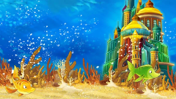 Мультфільм підводне море або океанська сцена з замком - ілюстрація для дітей — стокове фото