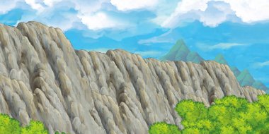 Çocuklar için orman illüstrasyonu yakınlarındaki dağlık vadide çizgi film sahnesi