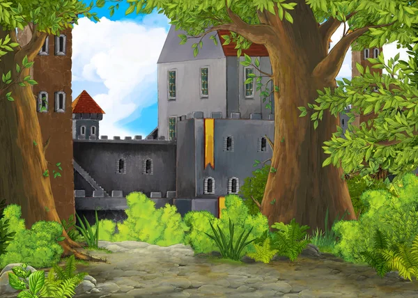 Dessin animé scène de nature avec beau château - illustration pour les enfants — Photo