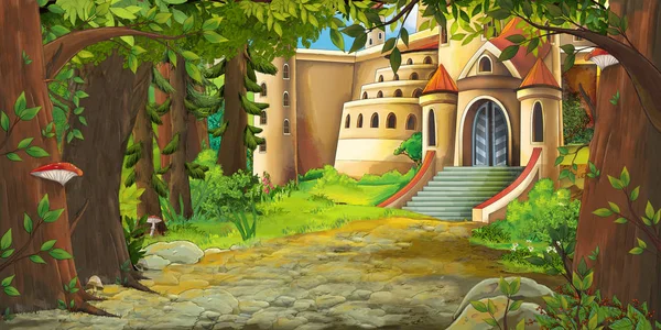 Cartoon nature scene with beautiful castle - illustration for the children — Stock Photo, Image