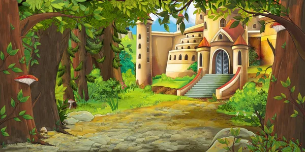 Cartoon nature scene with beautiful castle - illustration for the children — Stock Photo, Image