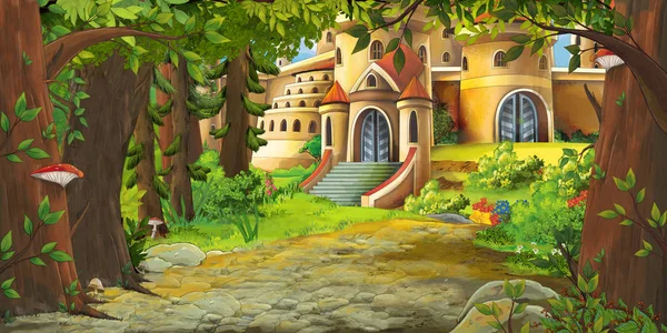 Cartoon nature scene with beautiful castle - illustration for the children — Stock Photo, Image