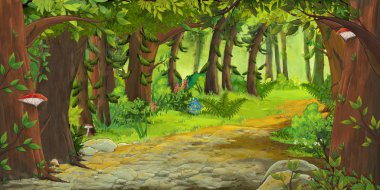 çocuklar için orman illüstrasyon çayır ile karikatür yaz sahnesi