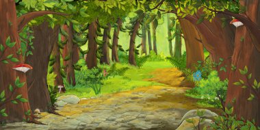 çocuklar için orman illüstrasyon çayır ile karikatür yaz sahnesi