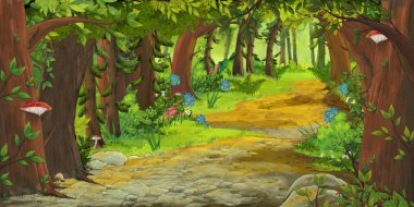 çocuklar için orman illüstrasyon çayır ile karikatür yaz sahnesi