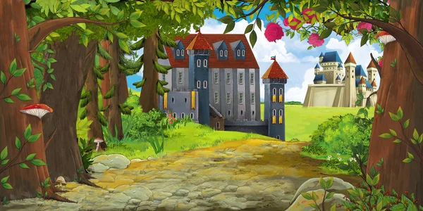 Cartoon-Naturszene mit schöner Burg - Illustration für die Kinder — Stockfoto