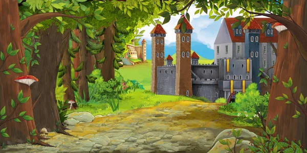 Cartoon nature scene with beautiful castle - illustration for the children — Stock Photo, Image