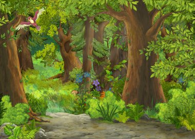 çocuklar için orman illüstrasyon çayır ile karikatür yaz sahnesi