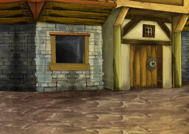 karikatür yaz sahne çiftlik köy evi - sahnede kimse - çocuklar için illüstrasyon