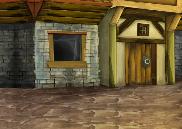 Cartoon summer scene farm village house - nobody on the scene - illustration for children — Stock Photo, Image