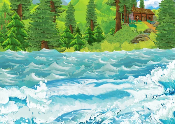 Cartoon-Szene von schönen Ufern oder Stränden am Meer oder in der Nähe eines Waldes - Illustration für Kinder — Stockfoto