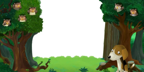 Cartoon scene met bos en dieren met witte achtergrond voor tekst illustratie voor kinderen — Stockfoto