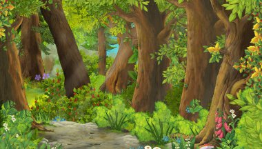 çocuklar için orman illüstrasyon çayır ile karikatür yaz sahnesi