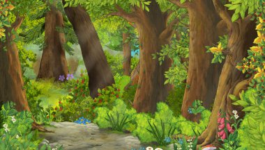 çocuklar için orman illüstrasyon çayır ile karikatür yaz sahnesi