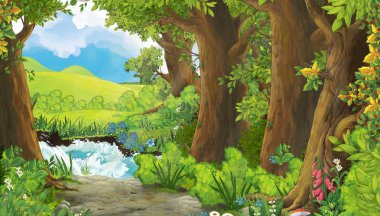 okyanus deniz veya göl tarafından güzel kıyı veya plaj karikatür sahne - çocuklar için illüstrasyon