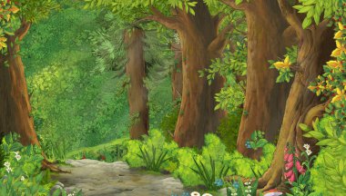 çocuklar için orman illüstrasyon çayır ile karikatür yaz sahnesi