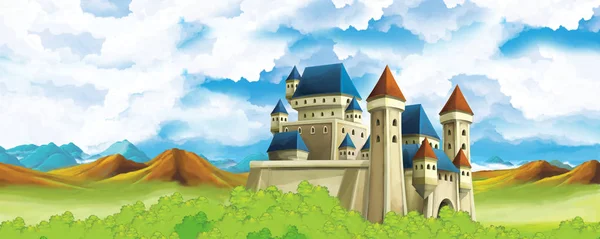 Γελοιογραφία φύση σκηνή με όμορφο κάστρο κοντά στο δάσος - εικονογράφηση για τα παιδιά — Φωτογραφία Αρχείου