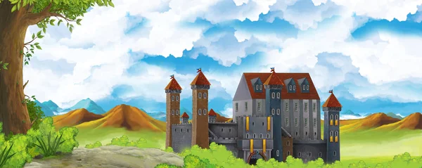 Cartoon nature scene with beautiful castle near the forest - illustration for the children — Stock Photo, Image