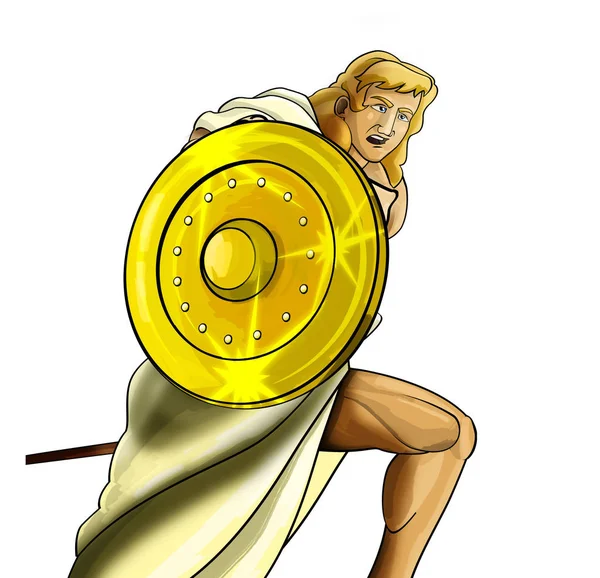 Scena kreskówki z Rzymianinem lub Grekiem starożytny wojownik charakter lub gladiator na białym tle - ilustracja dla dzieci — Zdjęcie stockowe