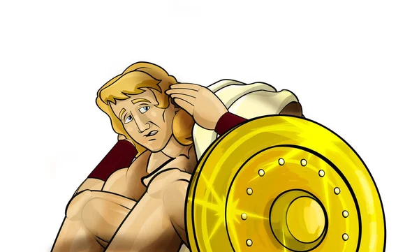 Scena del fumetto con romano o greco antico personaggio guerriero o gladiatore su sfondo bianco - illustrazione per bambini — Foto Stock