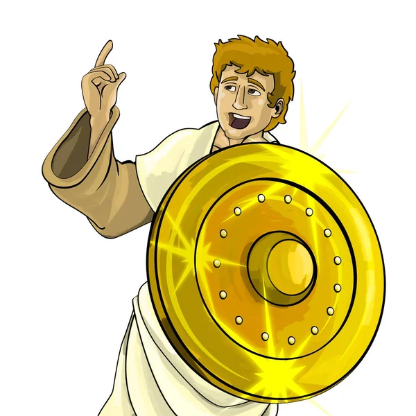 Scène de dessin animé avec personnage antique romain ou grec guerrier ou gladiateur sur fond blanc - illustration pour enfants — Photo