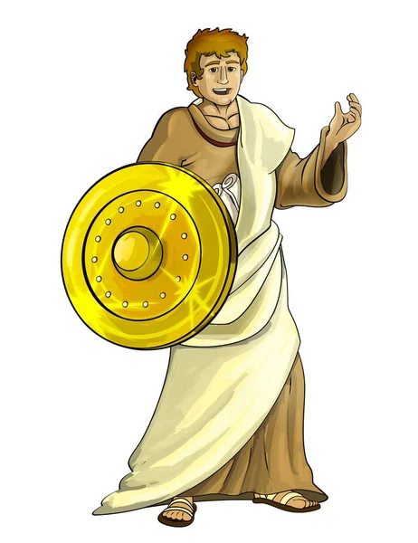 Cartoon scene met Romeinse of Griekse oude karakter krijger of gladiator op witte achtergrond - illustratie voor kinderen — Stockfoto