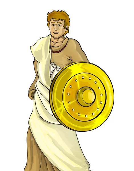 Zeichentrickszene mit römischen oder griechischen antiken Charakteren Krieger oder Gladiator auf weißem Hintergrund - Illustration für Kinder — Stockfoto