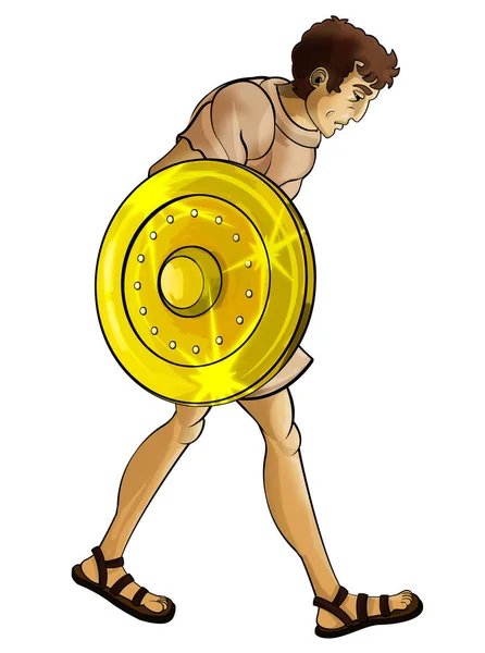 Tecknad scen med romersk eller grekisk antik karaktär krigare eller gladiator på vit bakgrund - illustration för barn — Stockfoto
