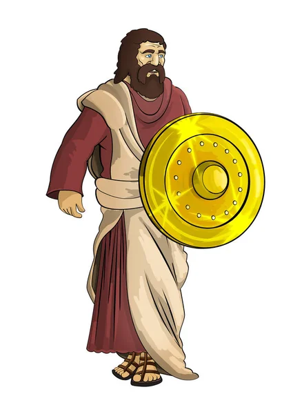 Cartoon scene met Romeinse of Griekse oude karakter krijger of gladiator op witte achtergrond - illustratie voor kinderen — Stockfoto