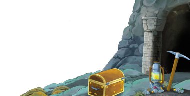 beyaz arkaplanlı madene giriş sahnesi metin için boşluk - çocuklar için illüstrasyon