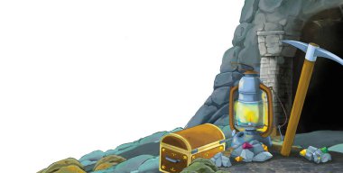 beyaz arkaplanlı madene giriş sahnesi metin için boşluk - çocuklar için illüstrasyon