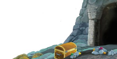 beyaz arkaplanlı madene giriş sahnesi metin için boşluk - çocuklar için illüstrasyon