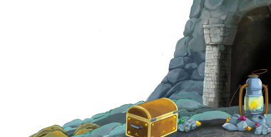 beyaz arkaplanlı madene giriş sahnesi metin için boşluk - çocuklar için illüstrasyon