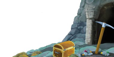 beyaz arkaplanlı madene giriş sahnesi metin için boşluk - çocuklar için illüstrasyon