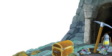 beyaz arkaplanlı madene giriş sahnesi metin için boşluk - çocuklar için illüstrasyon