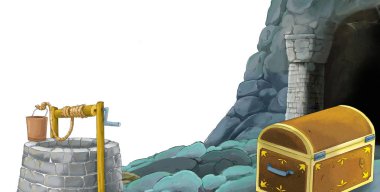 beyaz arkaplanlı madene giriş sahnesi metin için boşluk - çocuklar için illüstrasyon